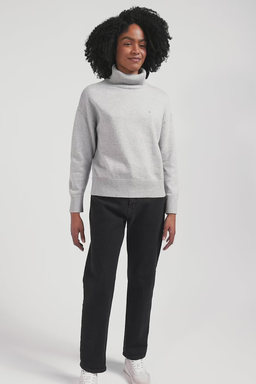 Relaxed light grey wool and cotton turtleneck jumper