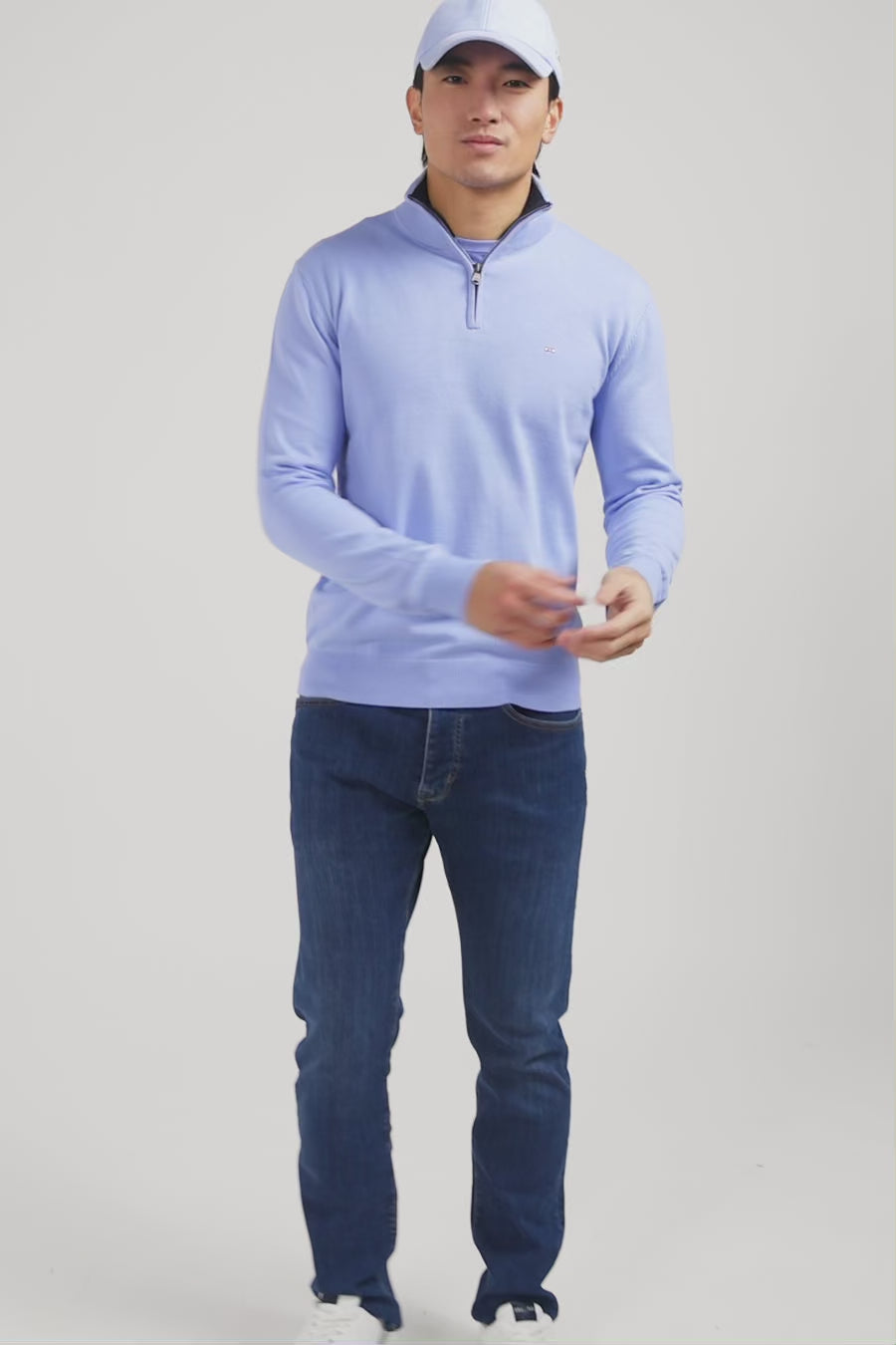 Blue cotton jersey jumper with trucker neck