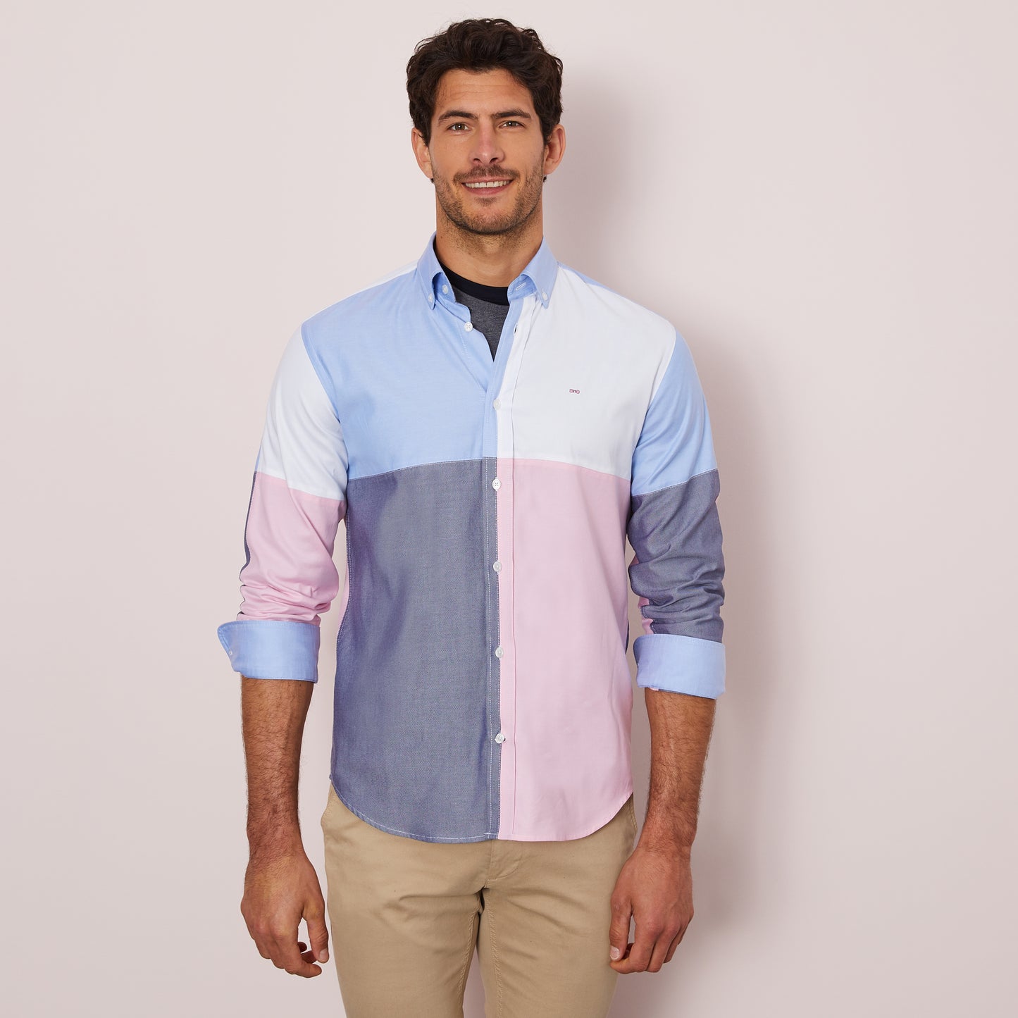 Colour-block shirt in Oxford cotton