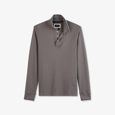Grey long-sleeved polo with bicolour details - Image 2