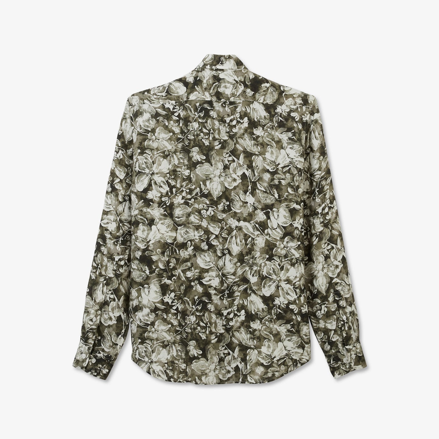 Khaki linen shirt with a floral print