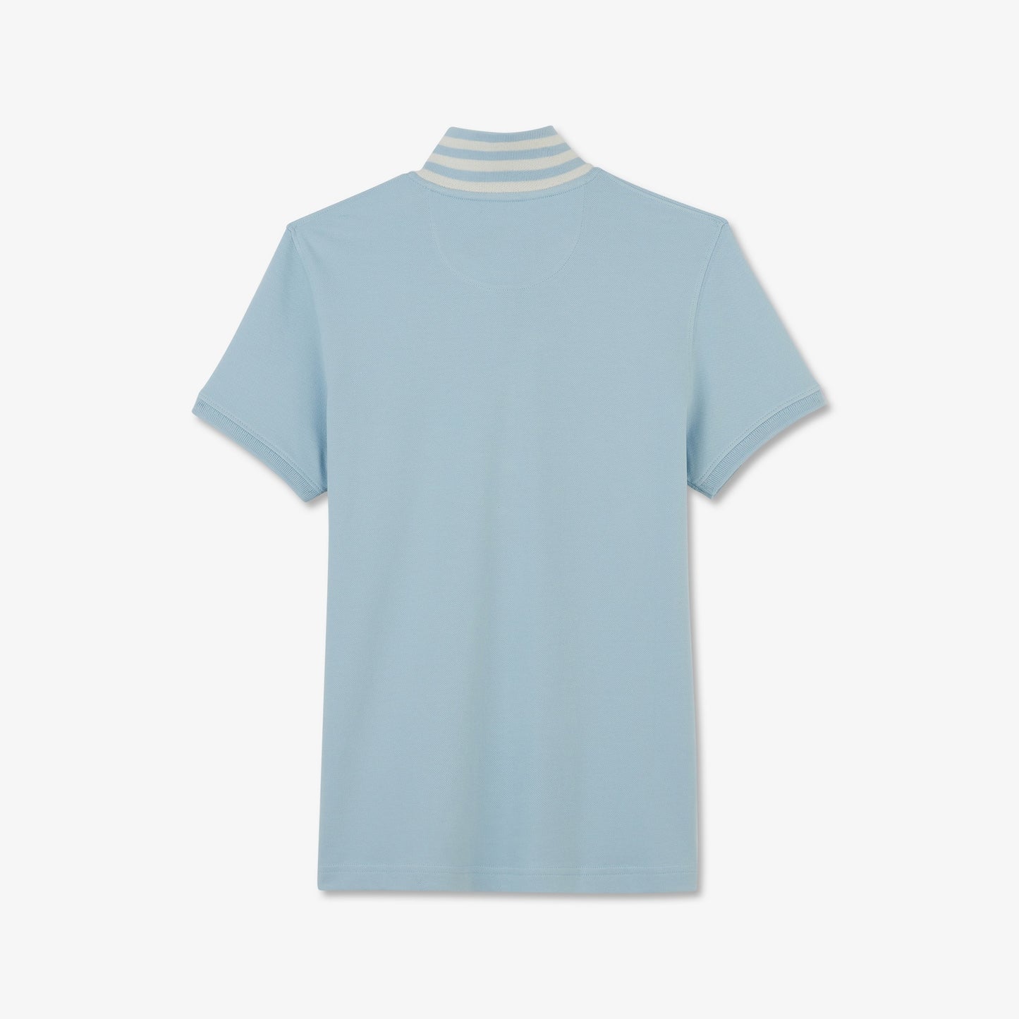 Light blue polo in Pima cotton pique, with striped collar