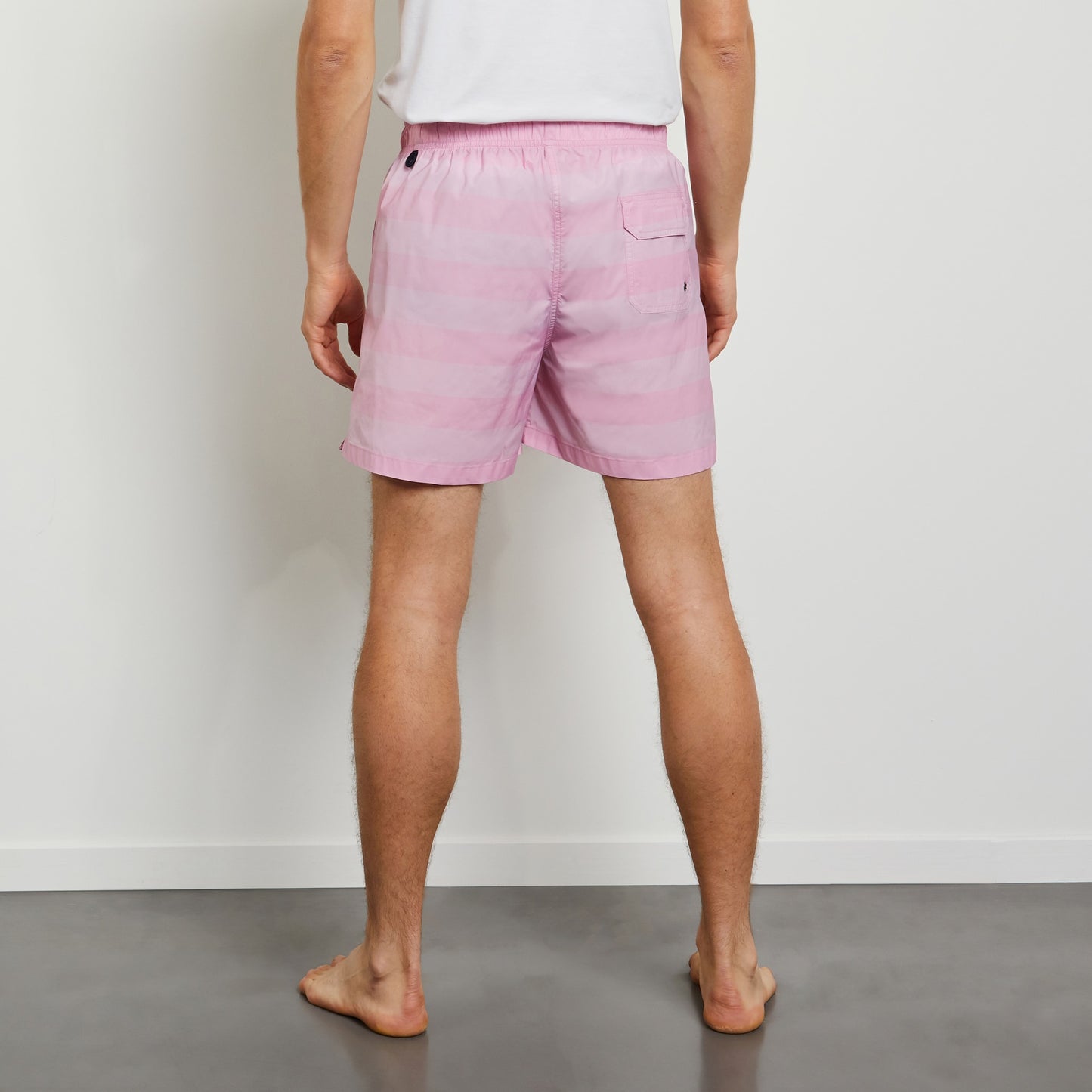 Pink striped swim shorts