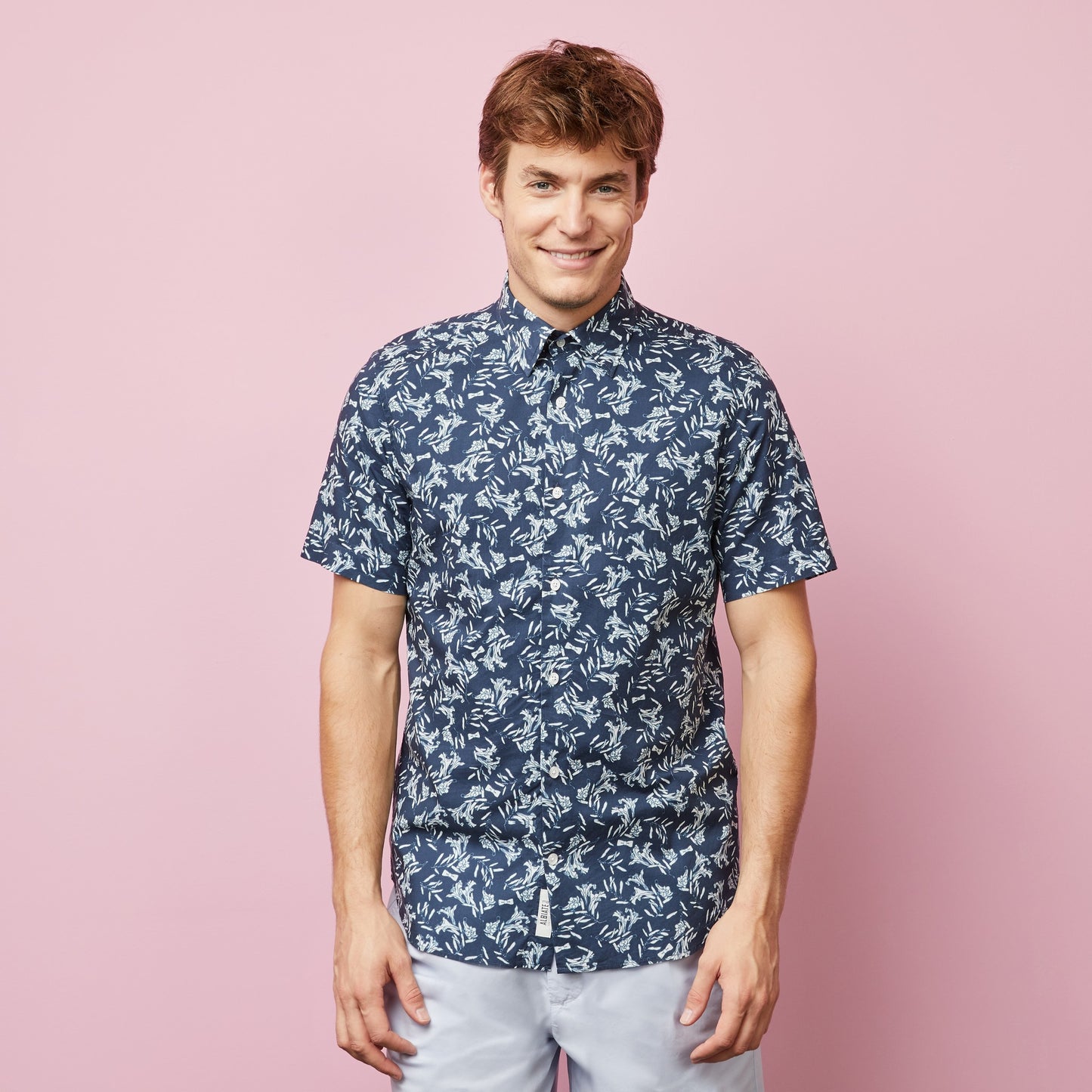 Navy blue cotton blouse with an exclusive floral print