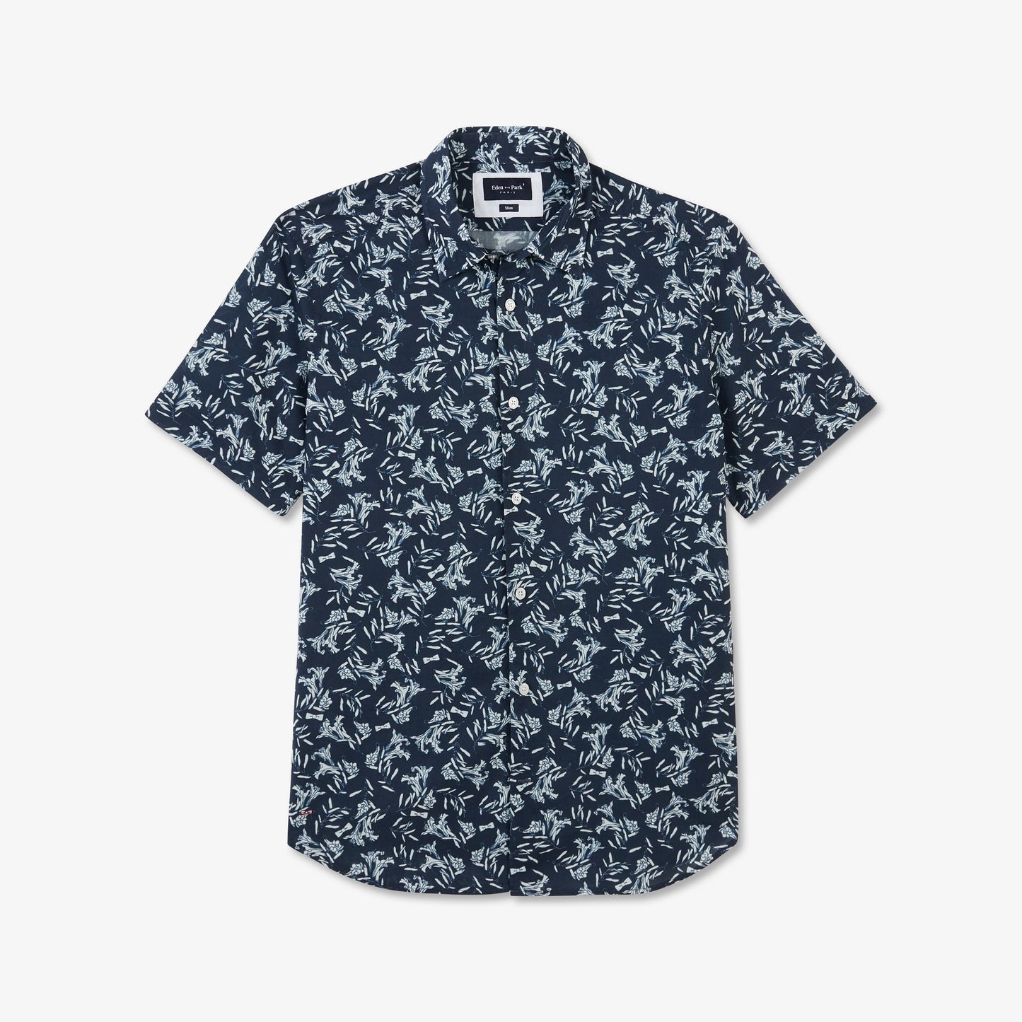 Navy blue cotton blouse with an exclusive floral print