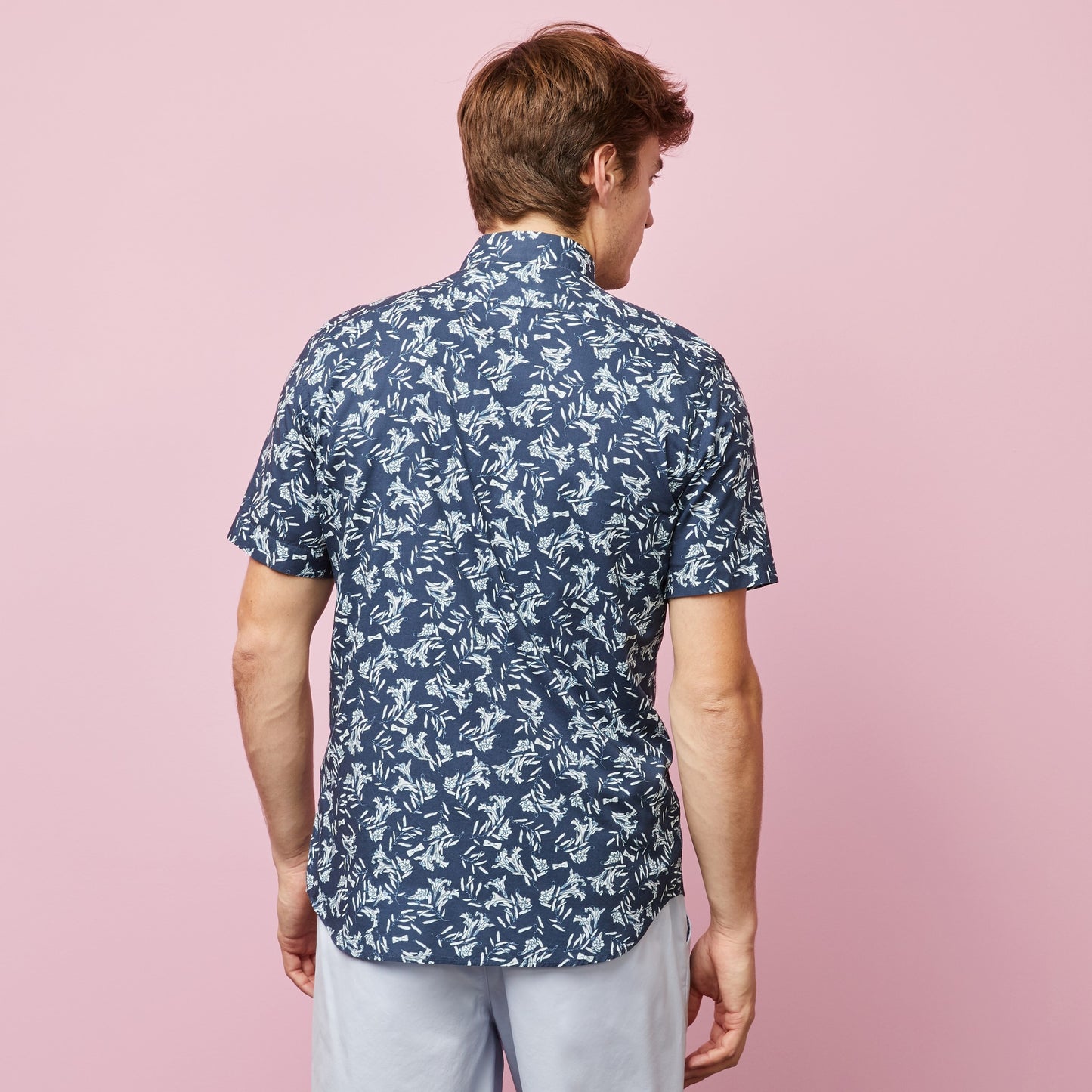 Navy blue cotton blouse with an exclusive floral print