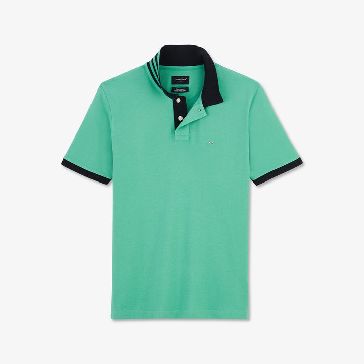 Green pique polo in Pima cotton