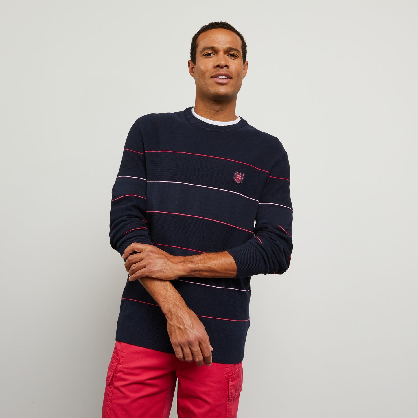 Dark blue striped jumper in combination knit