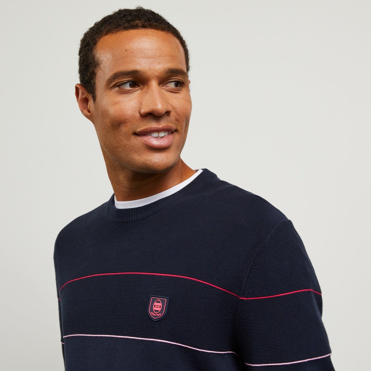 Dark blue striped jumper in combination knit