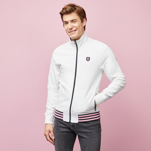 White zipped sweatshirt with striped trims - Image 1