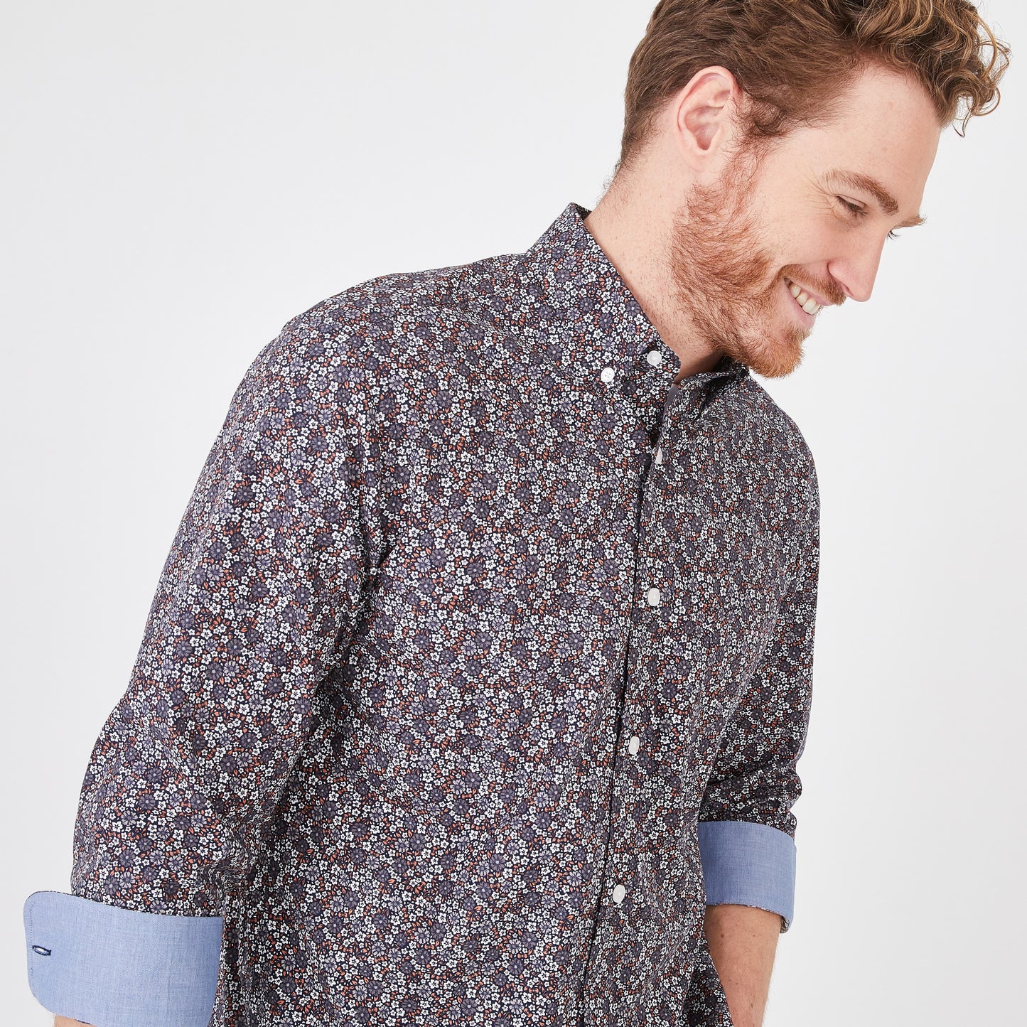 Brown shirt in floral cotton poplin