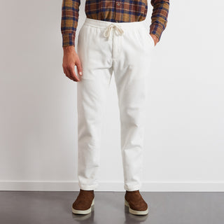 White corduroy chinos with elasticated waist