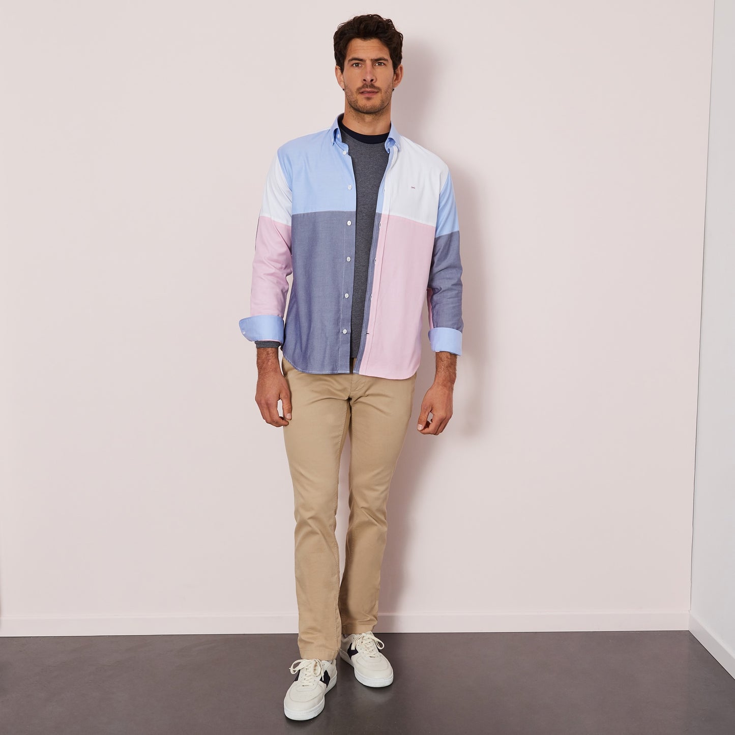 Colour-block shirt in Oxford cotton
