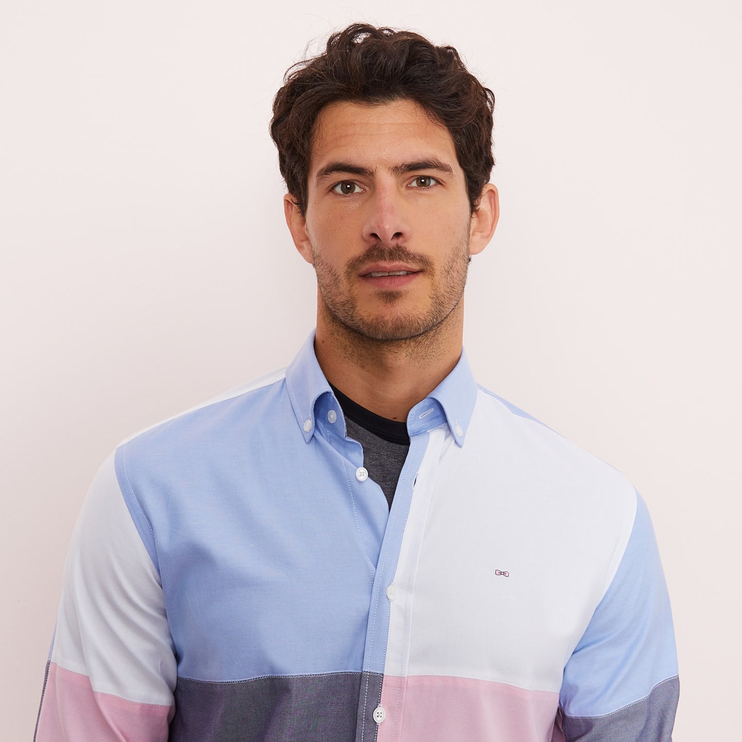 Colour-block shirt in Oxford cotton