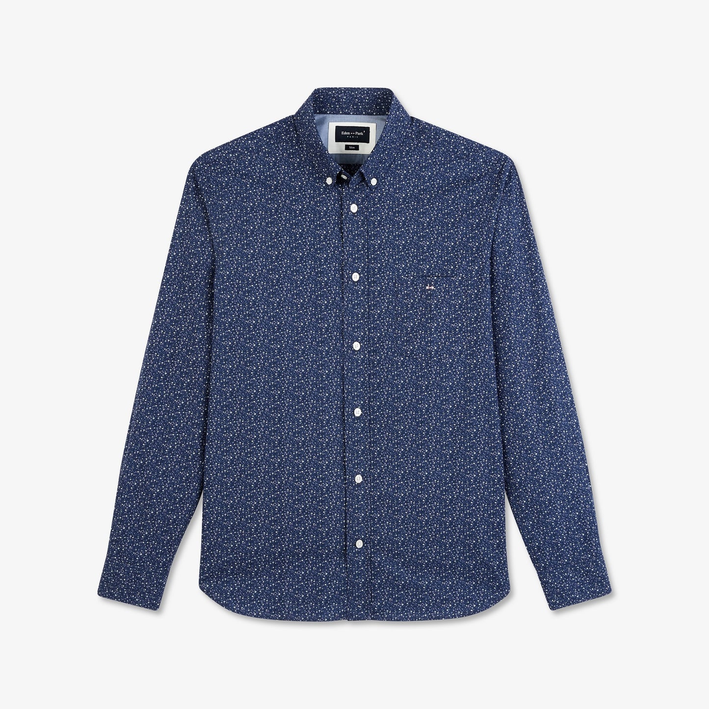 Navy blue shirt with a grey floral motif