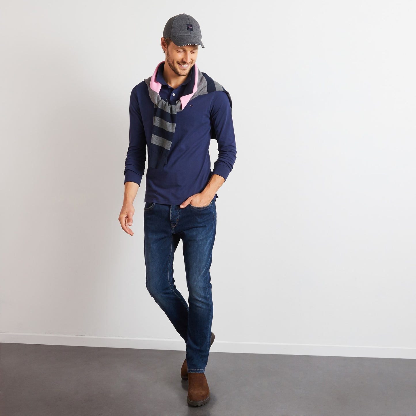 Blue long-sleeved polo