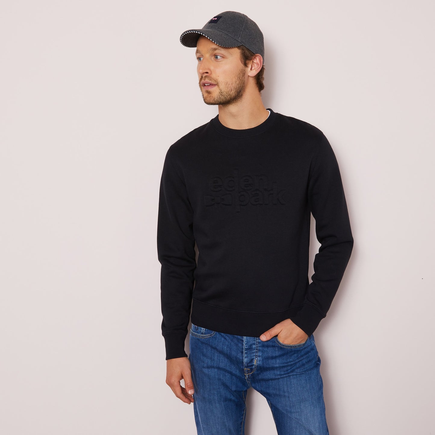 Black sweatshirt with embossed logo